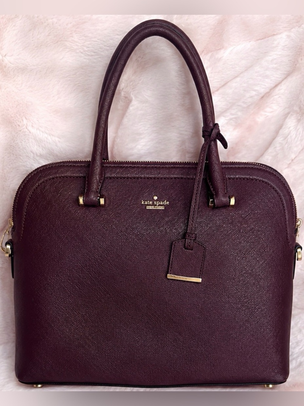 Kate Spade Plum saffiano leather satchel with Strap